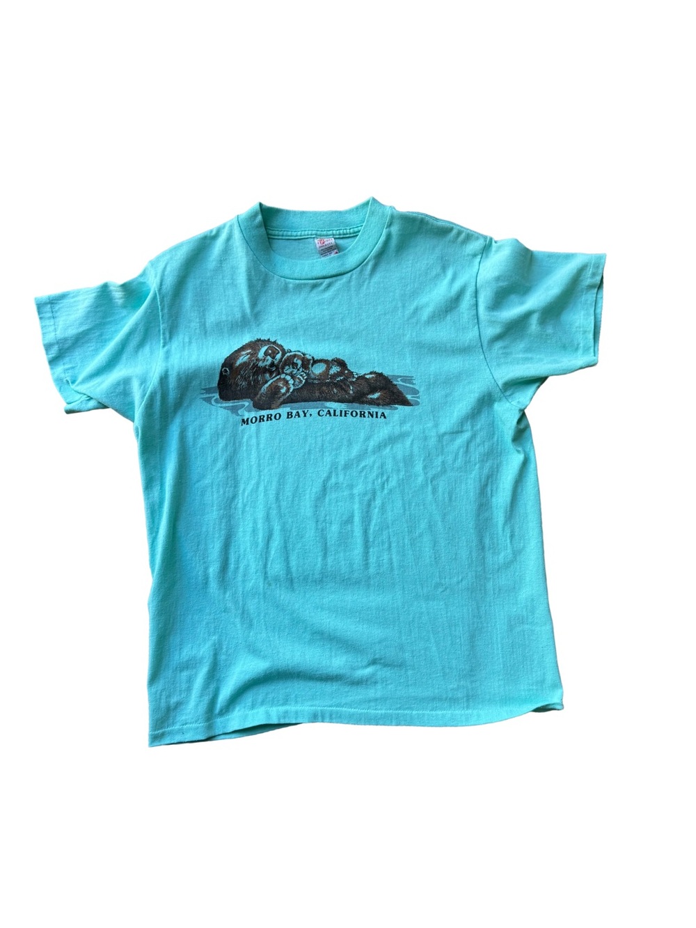 Vtg Textile Prints Morro Bay California Sea Otter Graphic T-Shirt - Aqua